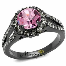 Light Black Stainless Steel 2.87 Ct Light Rose Crystal Halo Engagement Ring