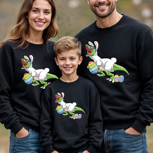 Family Dinosaur Happy Easter Sweatshirt Jumper Festival Holiday Matching #ED - Picture 8 of 27