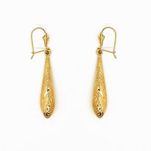 Auténtica 9ct Oro Amarillo Paisley Estampado bomba dejar pendientes En Gancho Alambre 2 Tamaño