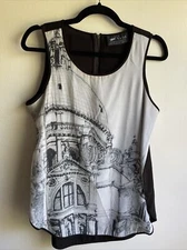 Vida Shirt Medium Sleeveless Multicolored Black And White Round Neck 