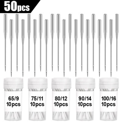 50Pcs Universal Sharp Sewing Machine Needles for Singer Brother Low Lever Buckle