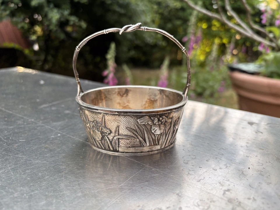 Ancien Panier Miyamoto Shoko argent sterling motif bambou Iris MEIJI TOKYO - Photo 2/4