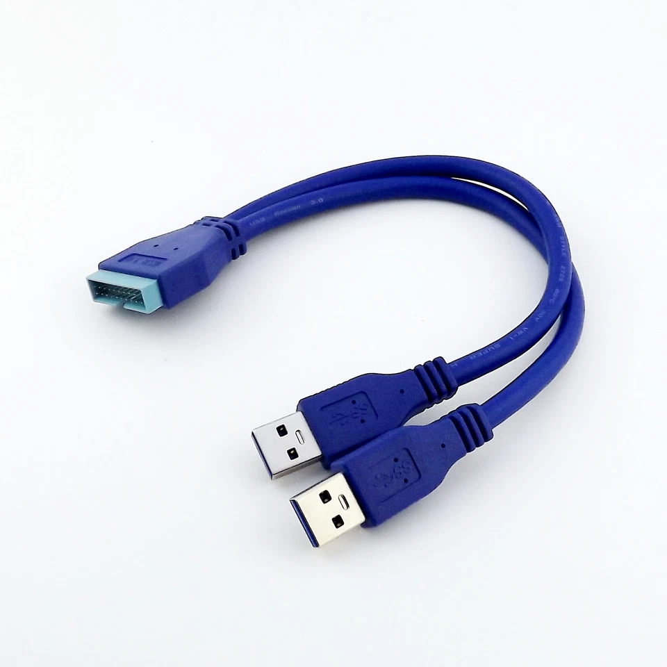 2 Ports USB 3.0 Type A Male to 20 Pin Male Header Motherboard Adapter Cable Cord - Image 2 of 4