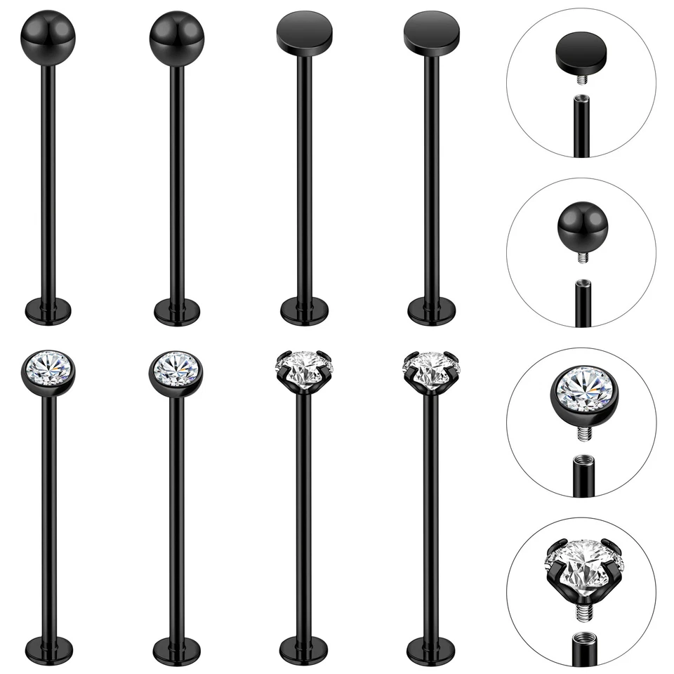 8 peças/conjunto de piercing de covinha de aço inoxidável longo labret labial cravejado de bochechas - Imagem 3 de 4