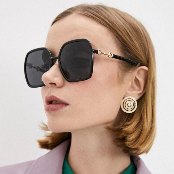 小物 Gucci sunglasses NEW Gucci GG0890S 001 Black Grey Square Oversized Women