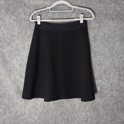 Sandro Paris Skirt Size 2 A Line Crepe Stripe Black Stretch Mesh Waist High Rise