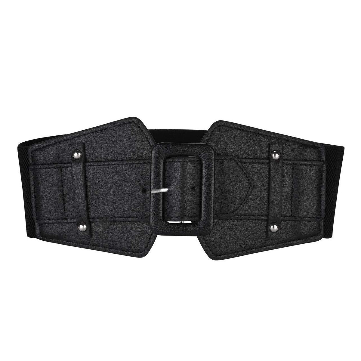 Vintage Retro Stretch Elastic Belt Faux Leather Cinch Buckle Elegant Chic Women main image 2