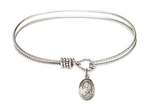 7 1/4 inch Oval Eye Hook Bangle Bracelet with a St. Theresa charm. - Picture 1 of 1