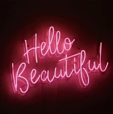 Hello Beautiful Neon Sign Light Lamp Acrylic 20"x12" Pink With Dimmer VH