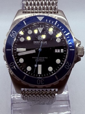 DEEP BLUE MASTER 1000 RETRO AUTO DIVE WATCH - BLUE BZL & BLACK DIAL/NEW 