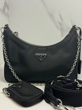 Authentic Prada Re-Edition 2005 Black Nylon Hobo Bag with Full Accessories