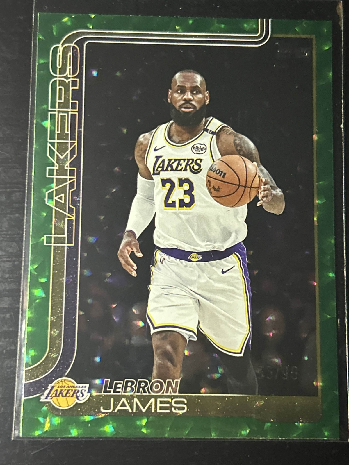 LeBron James 2025 Topps #150 Green Cracked Ice Foil /99 Lakers