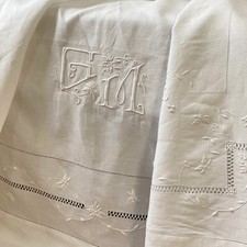 Lenzuolo lino 122x92 GM monogramma antico francese king size unico fatto a mano ricamato