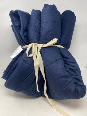 Quince Elegant Blue Home European Linen Box Quilt  Bedding Twin Used Open
