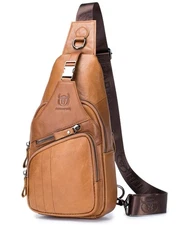 Men Sling Chest Bag Genuine Leather Casual Multipurpose Crossbody Shoulder Ba...