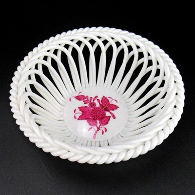 Herend Porzellan Schale / Korb Apponyi Purpur Chinese Bouquet Purple 7372/AP