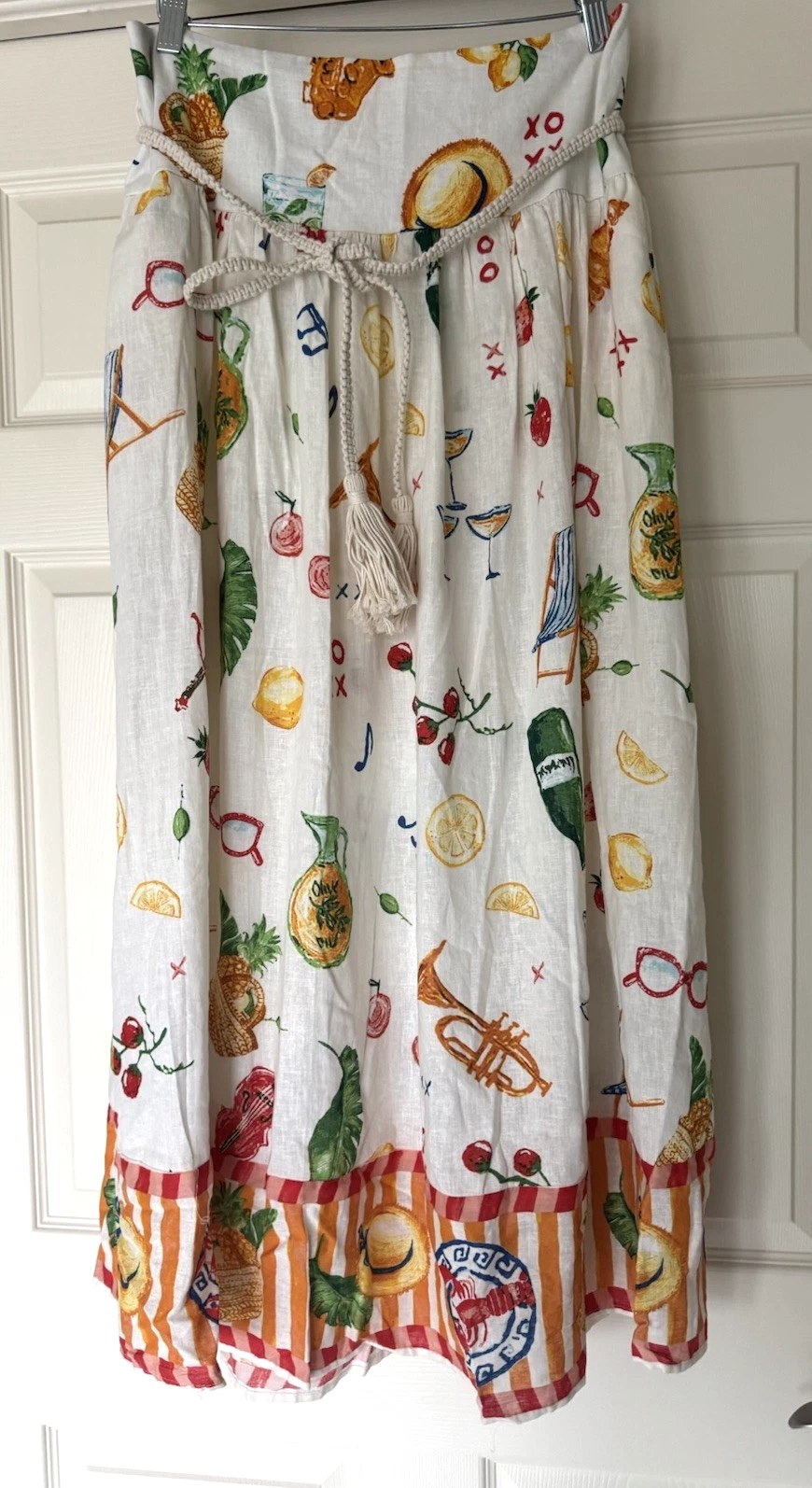 Calypso St. Barth Beach French Picnic Lobster Linen Blend Maxi Skirt Size L NWT