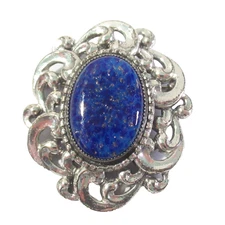 Blue Glass w Gold Tone Glitter Pin Brooch Or Pendant Vintage