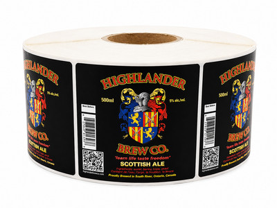 Vintage Roll of Highlander Brew Co. Scottish Ale 500ml Beer Can Stickers Labels