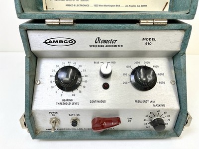 Vintage AMBCO 610 Otometer Audiometer w/ Case, Headset & Papers   Untested