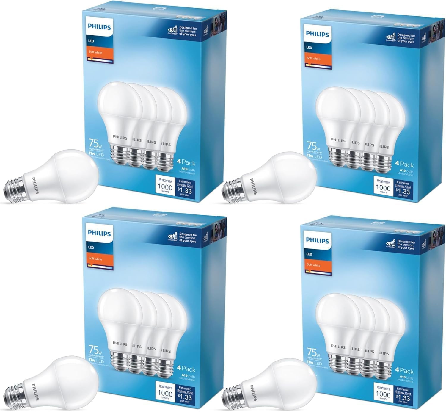 75-Watt Equivalent A19 Non-Dimmable E26 LED Light Bulb Soft 