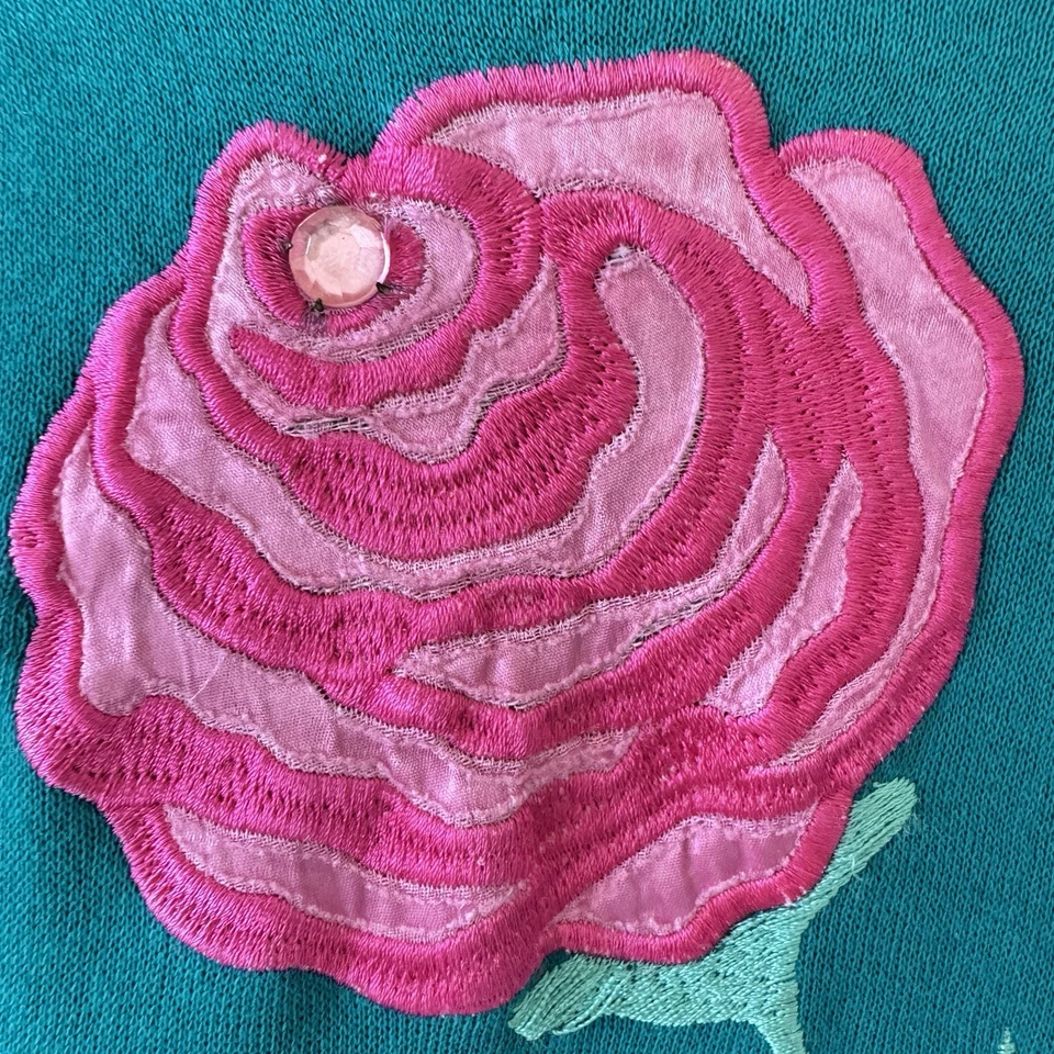 De Colección Appel Teal Sudadera Pullover Bata Camisón Rosa Bordado OSFA/L Boho Foto 3 de 4