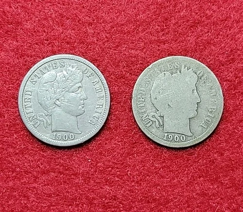 1900 S Fine & 1900 O About Good Silver Barber 10c Dime Lot of 2
