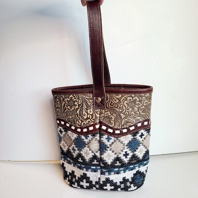 Myra Bag Western Tooled Leather Tote Bucket Wine Bag Leather Handle
