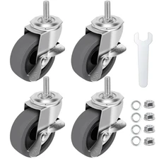 WHARSTM Caster Wheels, 3" Locking Swivel Stem Casters Set of 4, 3/8"-16 x 1