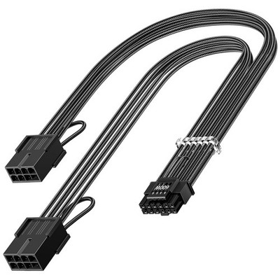 16Pin Male to 2x8Pin Female PCIE Sleeved Cable Cord - Black