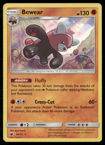 Bewear 56/111 Rare Crimson Invasion Pokemon Reverse Holo Heavily Played