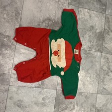 Vtg-Honors-Baby-Girls-Boys-Christmas Red Green Santa Sleeper Outfit-6-9Months