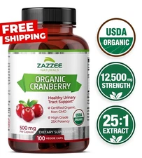 USDA Organic Cranberry Extract 12,500 mg Strength 100 Veggie Caps 25:1 Extract