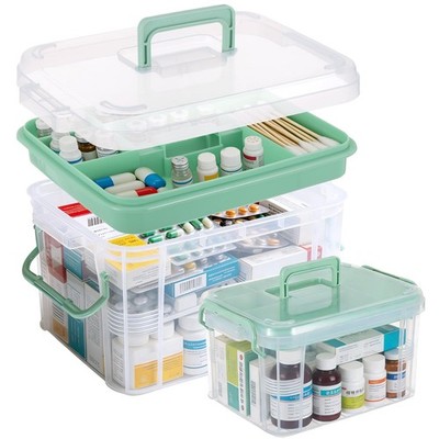 Sibosen 2 Pack Clear Medicine Organizer Box with Handle Thickened