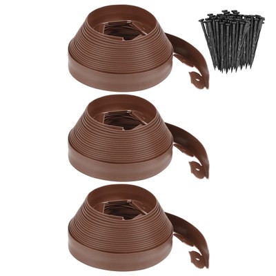 No-Dig Landscape Edging - Plastic with 108 Spikes 3 Set of 40FT (Dark Brown)