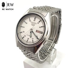 SEIKO 7009-6000 Automatic Watch White Dial Day-Date Stainless Steel 34mm Working