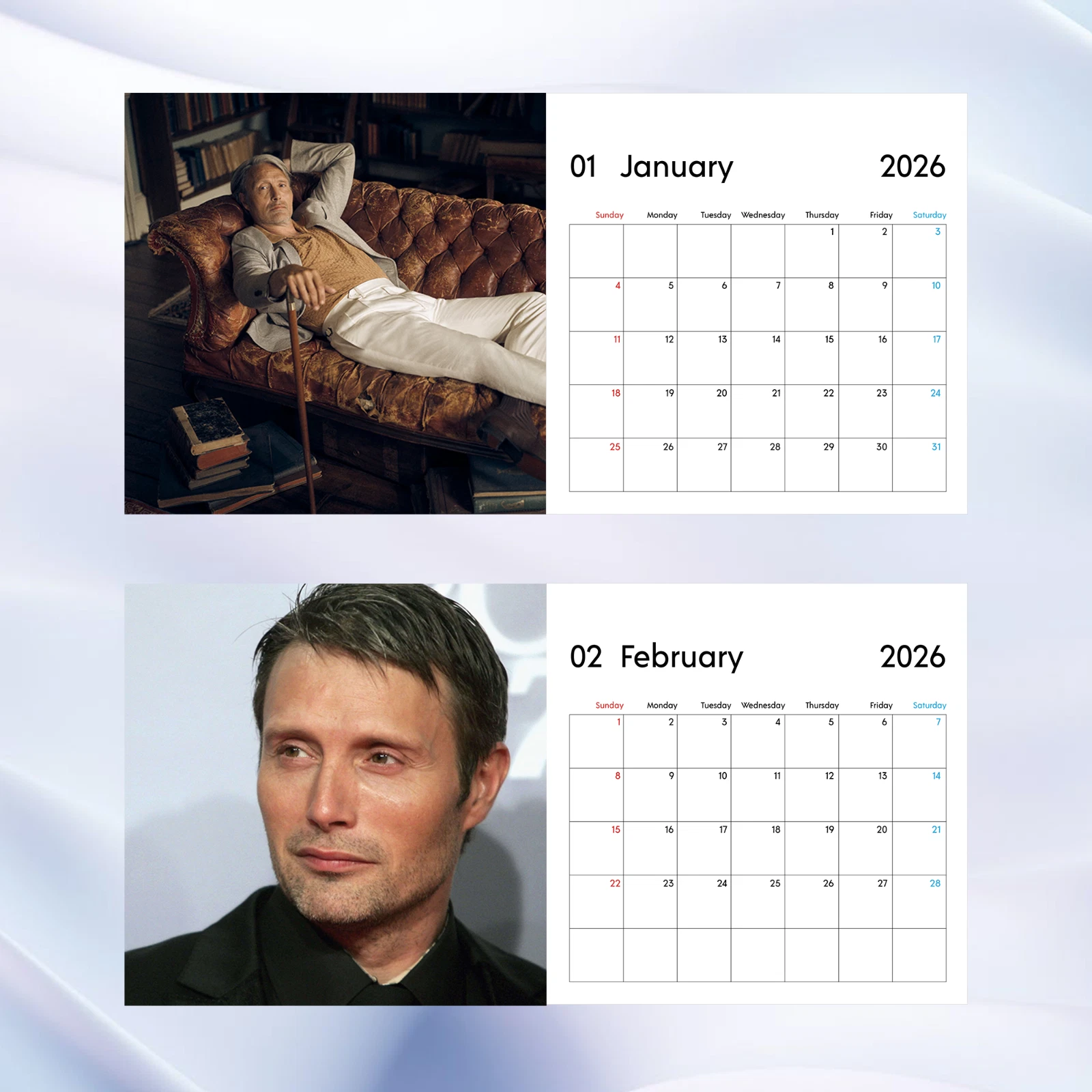 Mads Mikkelsen 2026 Wall Calendar Actor Fan Poster Movie Star Room Decor