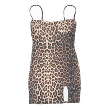 PRETTY LITTLE THING Womens Beige Black Leopard Print Mini Dress Polyester Blend