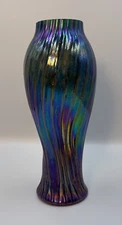 Rindskopf or Loetz Glass 9.5 Vase Iridescent Art Nouveau Bohemian Ribbed Twisted