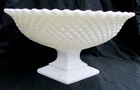 Mid Century Vintage Milk Glass English Hobnail Oval Compote Bowl 9.75" x 5.5"
