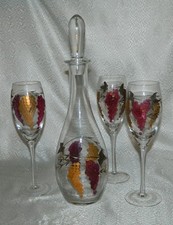 5 pc Curtea Sticlarului Romania Stained Etched Grapes Decanter & Wine Glasses