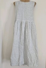 Offon Linen Midi White Black Pinstripe Sleeveless Jumper Dress Size XXL