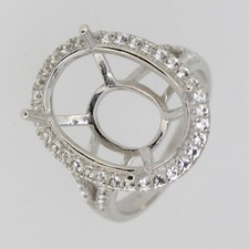 Sterling Silver Semi Mount Ring Setting Oval OV 20x15mm Double Halo Topaz