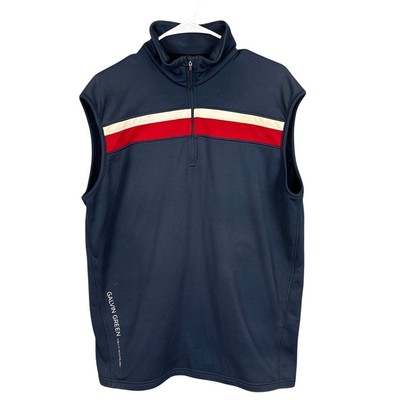 Galvin Green Men's Golf Vest Performance Stretch Navy Blue Red Chest Stripe L 