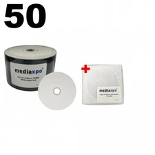 50 Grade A 52x CD-R 80min 700MB White Inkjet Hub Printable Shrink Wrap & 100 PS