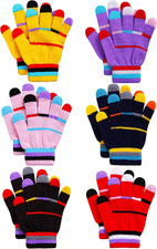 6 Pairs Kids Knitted Magic Gloves Teens Warm Winter Stretchy Full Fingers Gloves