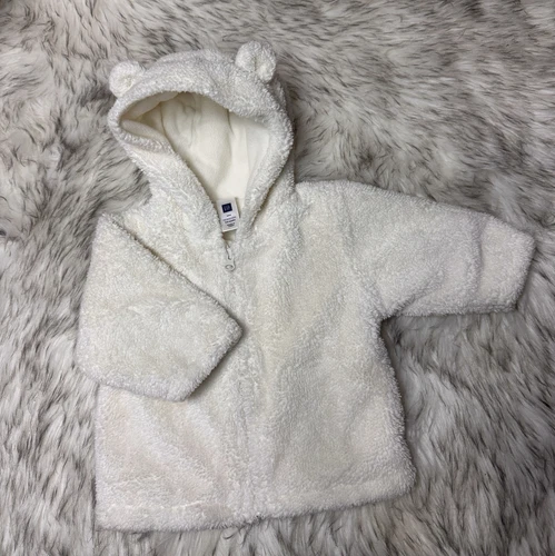 OFF WHITE Felpa con cappuccio sherpa orsetto avorio caldo Baby Gap 3 6 mesi chiusura zip giacca