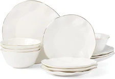 LENOX Blue Bay Creamy White, Gold Rim 12-Piece Dinnerware Set Service for 4