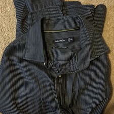 Nautica Classic Fit Dress Shirt Blue/Green Striped Cotton XXL 34/35 LS