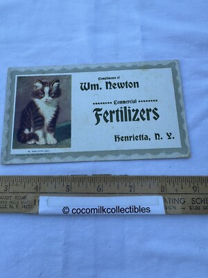 1930's Ink Blotter William Newton Fertilizers Henrietta NY Miss Kittie Gray Cat